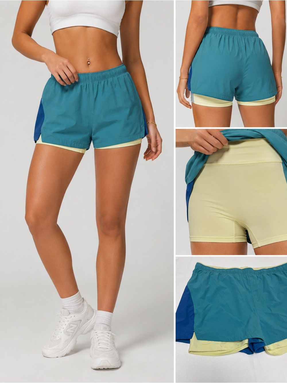 Eddie Bauer Teal Athletic Layered Shorts with Lemon Liner size Md